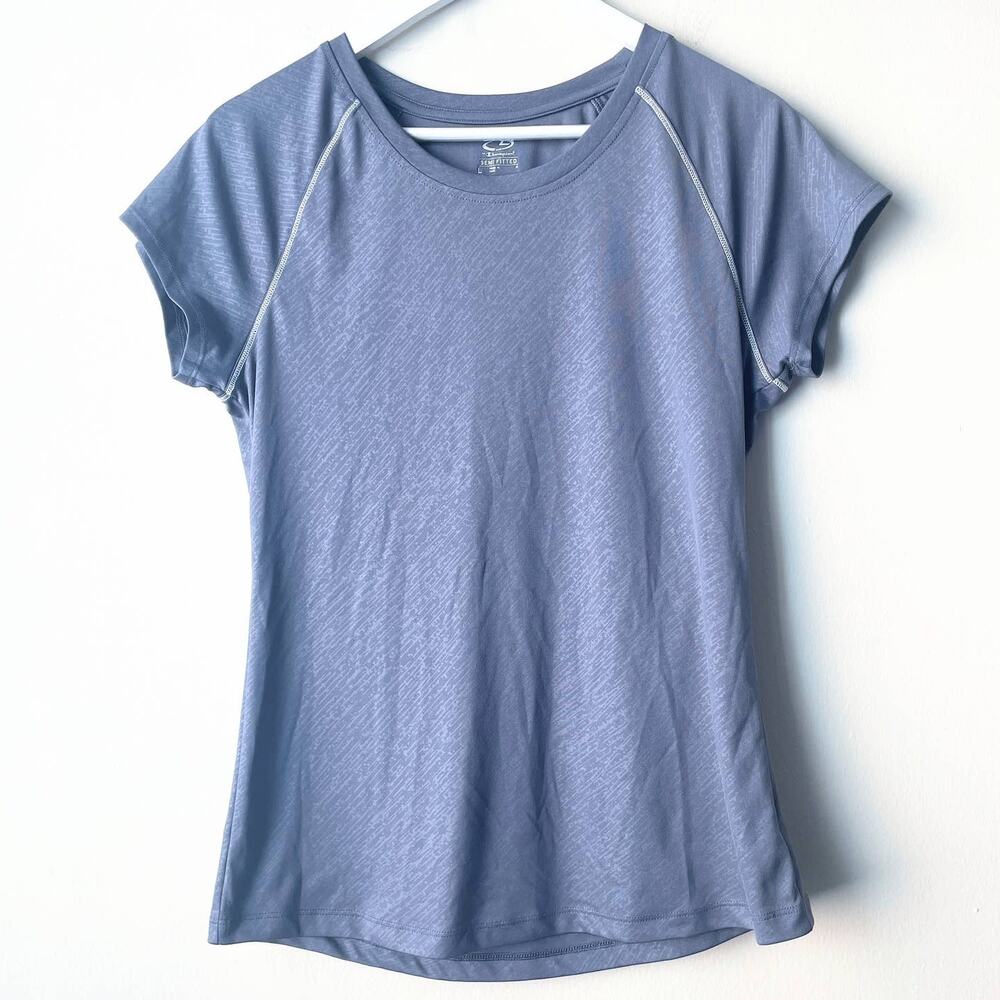 Champion Gray Women's Crewneck Short Sleeve Semi Fitted Active Tee - Size L